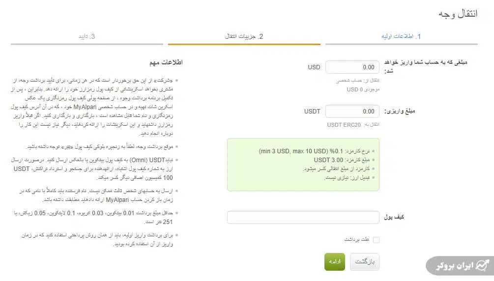 واریز و برداشت در بروکر آلپاری