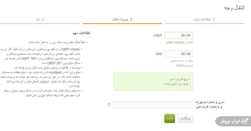 واریز و برداشت در بروکر آلپاری