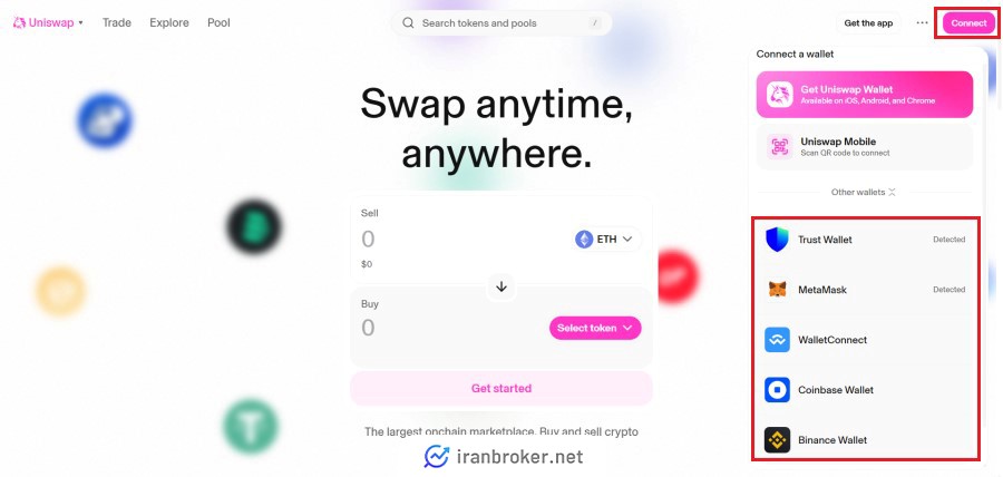 اتصال کیف پول به صرافی یونی سواپ