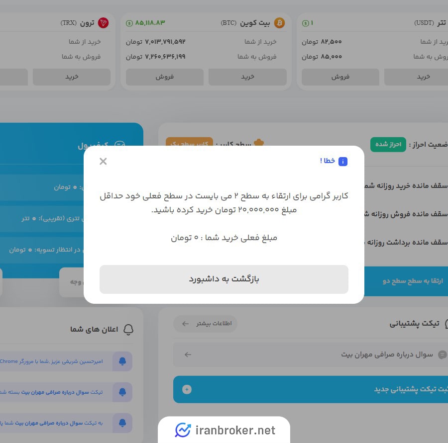 احراز هویت در صرافی مهران بیت 