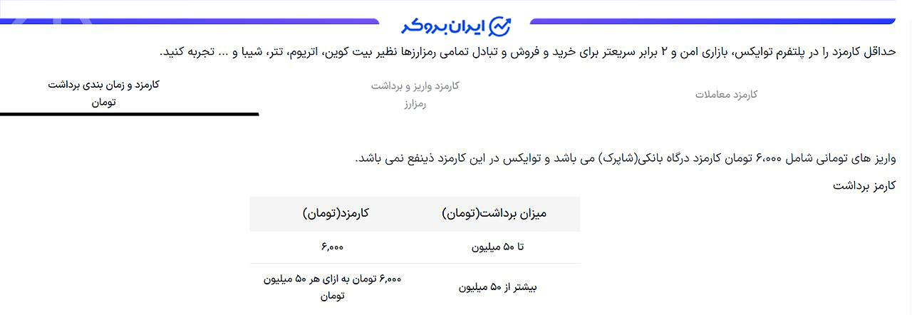 کارمزد برداشت ریالی در توایکس
