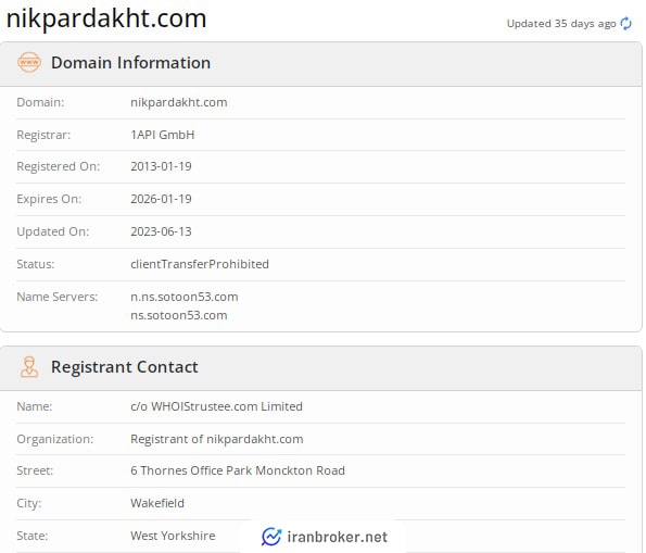 استعلام URL سایت صرافی نیک پرداخت در who is