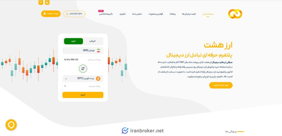 صفحه اصلی سایت صرافی ارز هشت