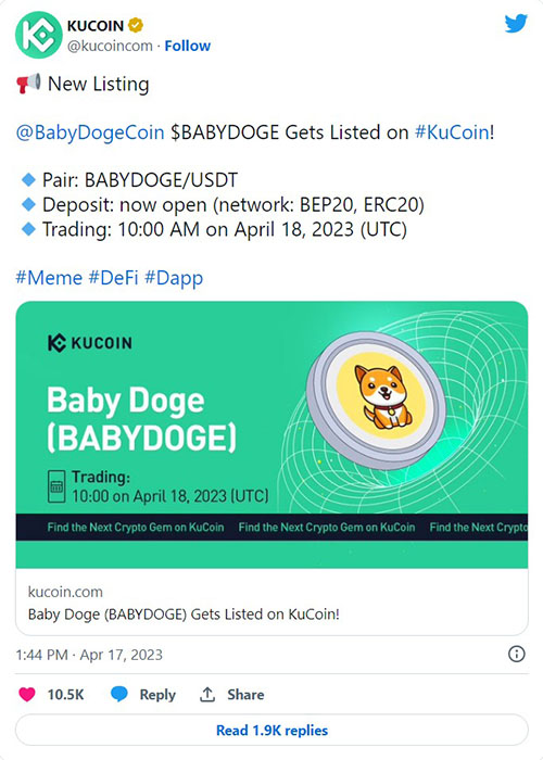 babydoge listed to kucoin