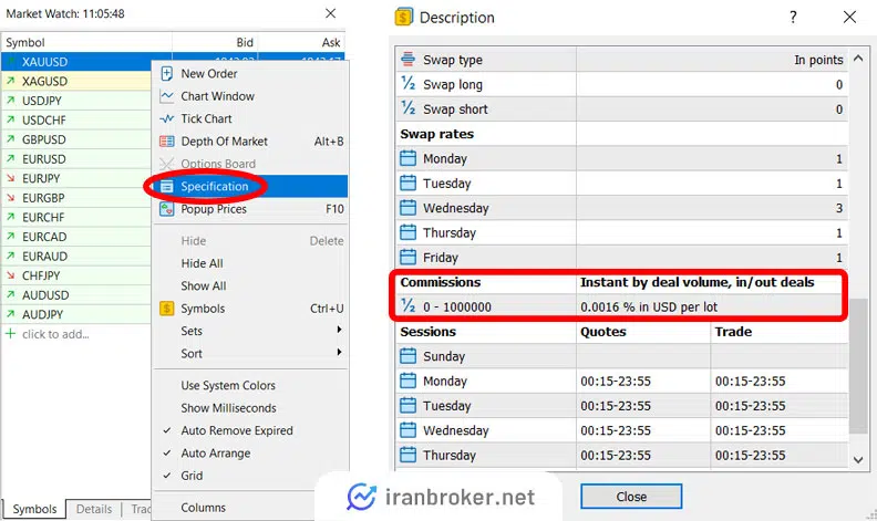 نحوه نمایش کمیسیون در متاتریدر ۵
