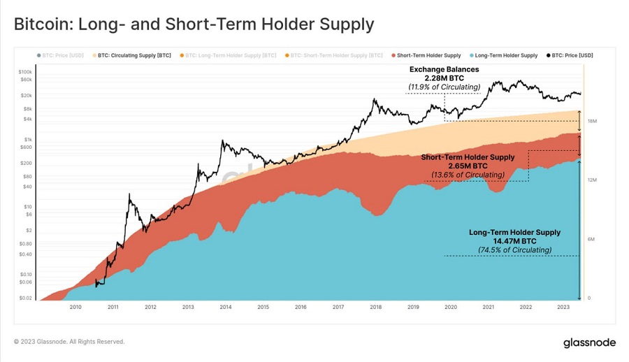 bitcoin long and short term holdes supply