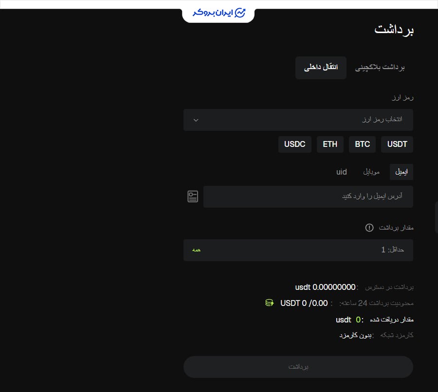 برداشت ارز دیجیتال از صرافی بیت یونیکس