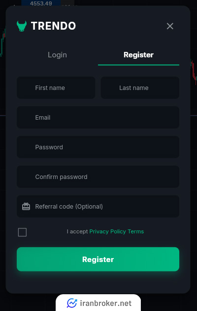 تکمیل فرم ثبت نام بروکر ترندو