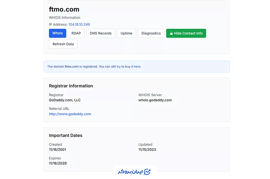 دامنه (Whois) پراپ فرم اف‌تی‌ام‌او (FTMO)