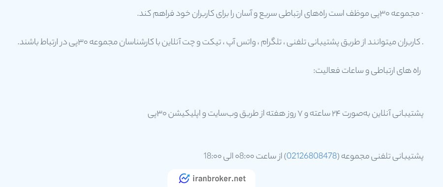 پشتیبانی صرافی 30 پی