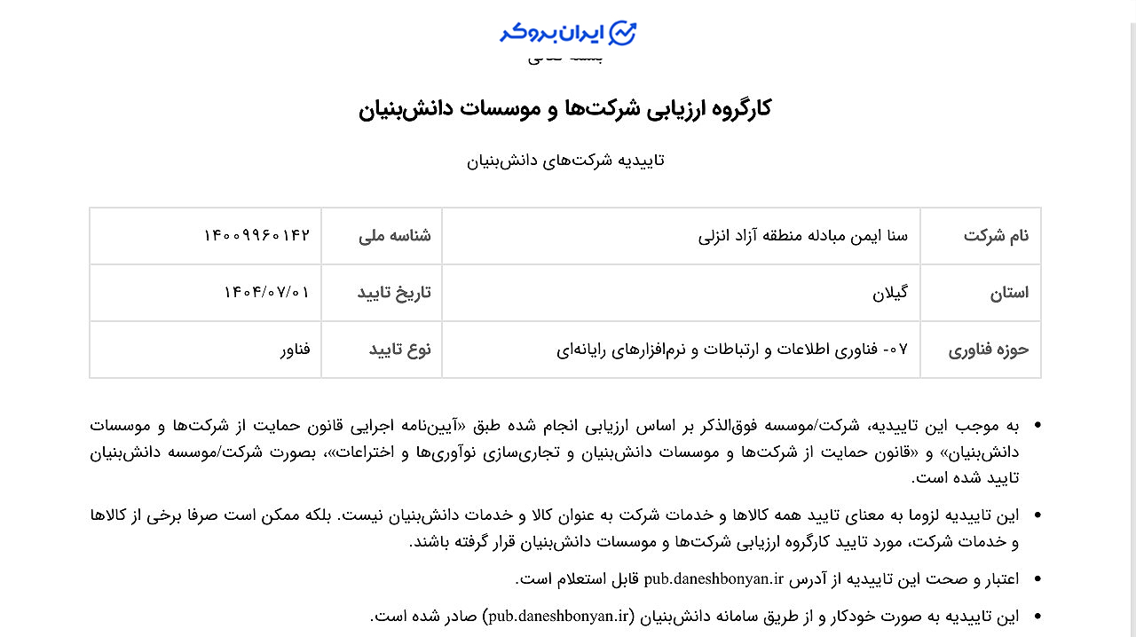 گواهینامه دانش بنیان صرافی بیت پین