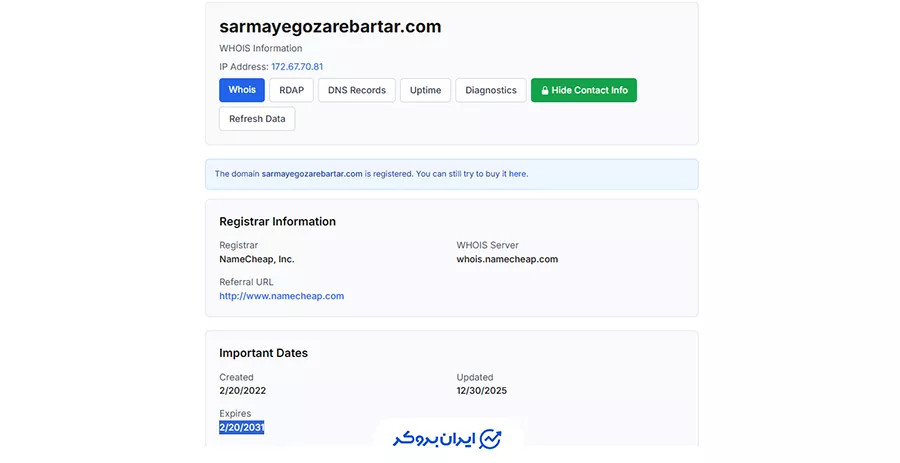 مشخصات دامنه سرمایه گذار برتر
