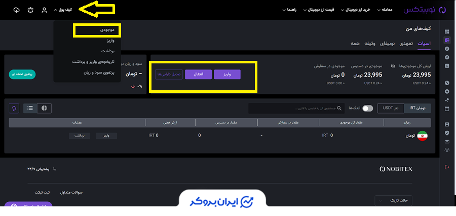 واریز و برداشت در نوبیتکس