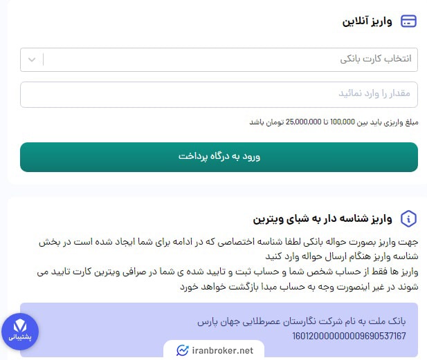 واریز ریالی صرافی ویترین کارت