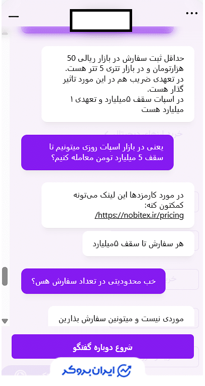 سقف ها و محدودیت های معاملاتی در نوبیتکس