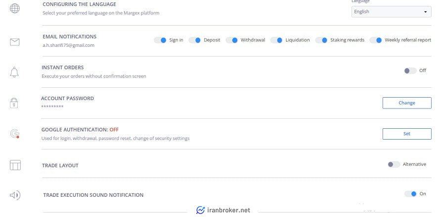 تنظیمات امنیت حساب کاربری در صرافی مارجکس