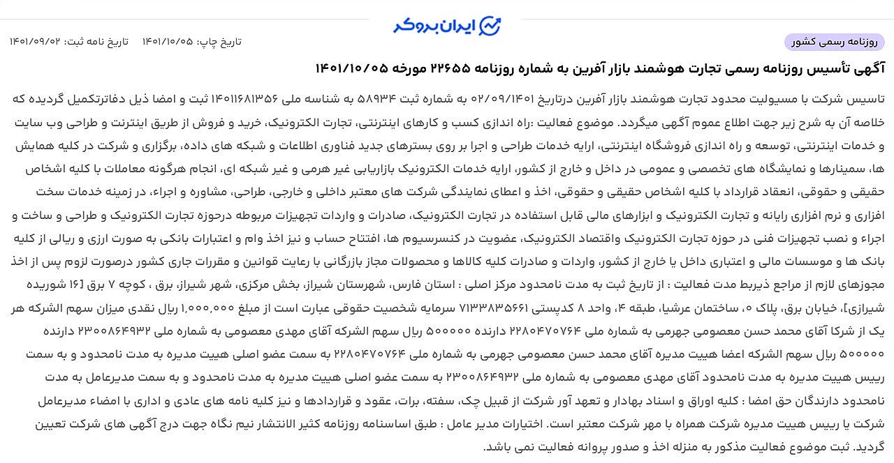 آگهی ثبت شرکت کافه ارز