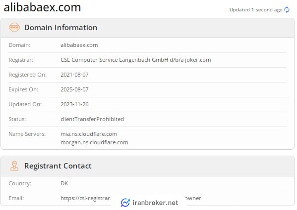 استعلام URL سایت صرافی علی بابا در who is
