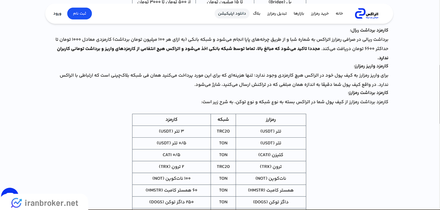 کارمزد واریز و برداشت ارزهای دیجیتال در اتراکس
