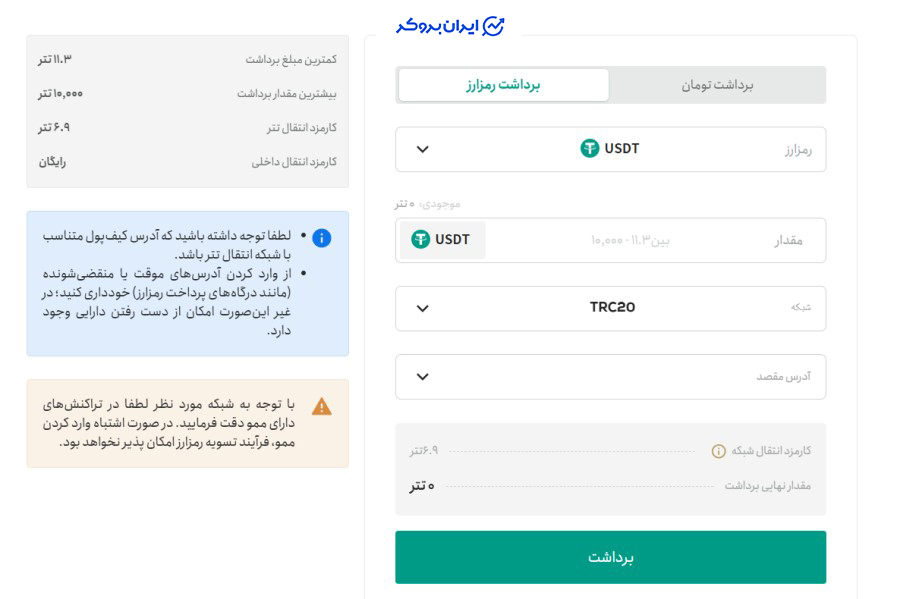 واریز و برداشت ارز دیجیتال تترلند