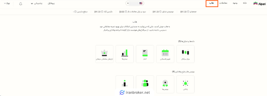 ورود به بخش هاب در بروکر آلپاری