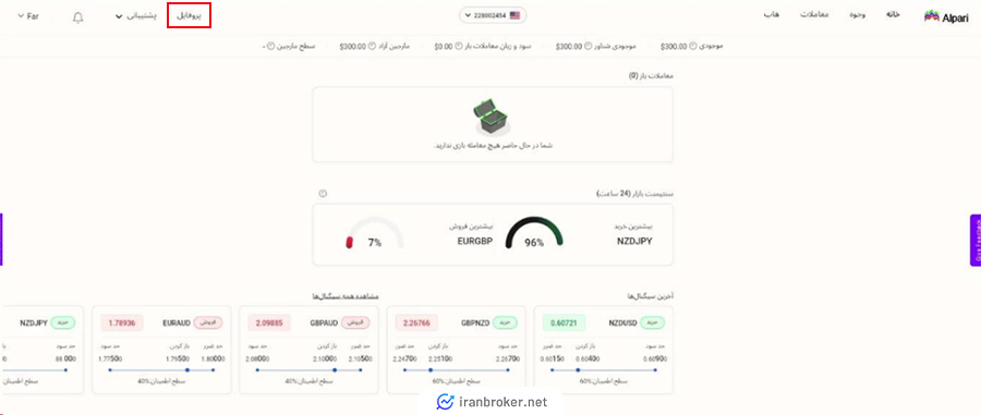 ورود به پروفایل برای ساخت حساب معاملاتی واقعی در بروکر آلپاری