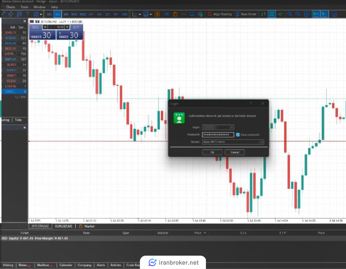 پر کردن اطلاعات مورد نیاز برای ورود به حساب در بروکر آلپاری