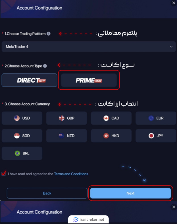 صفحه ایجاد حساب در بروکر مونتا مارکتس
