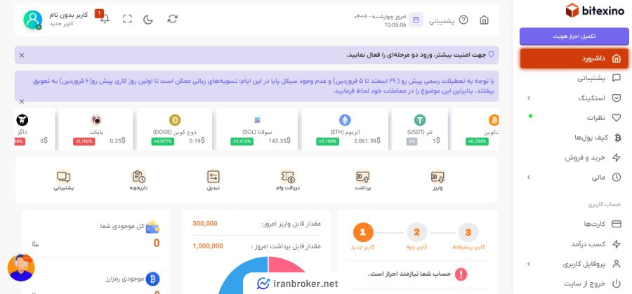 پروفایل کاربری در صرافی بیتکسینو
