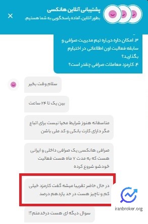 مقدار کارمزد صرافی هانکسی