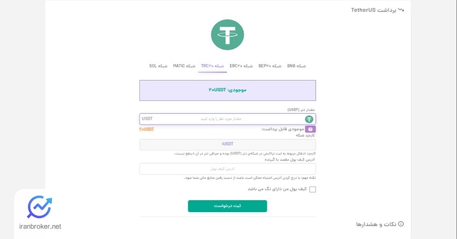 برداشت تتر از صرافی تتر