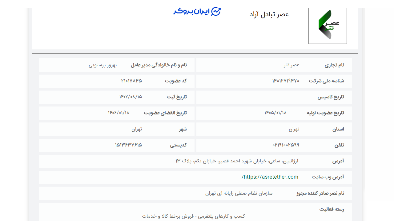 عضویت صرافی عصر تتر در سازمان نصر
