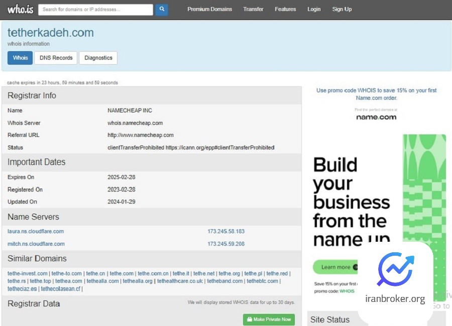 استعلام URL سایت صرافی تترکده در whois