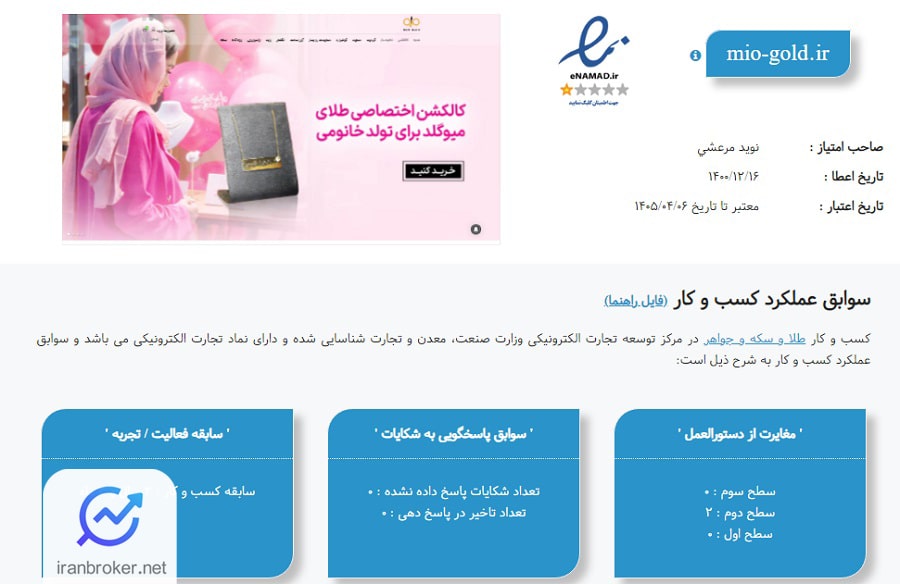 استعلام اینماد سایت میوگلد