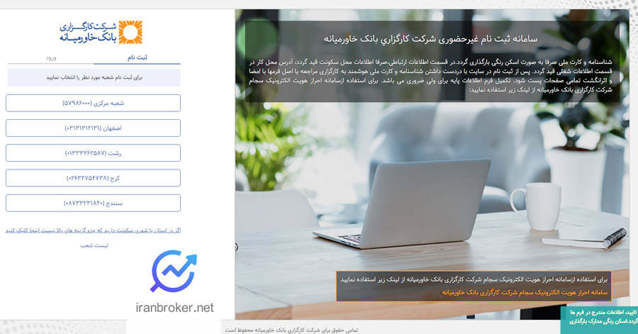 صفحه ثبت نام غیر حضوری شرکت کارگزاری بانک خاورمیانه