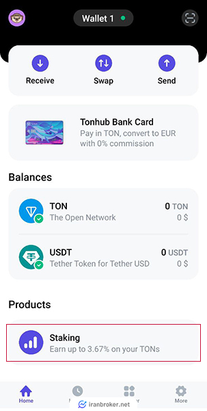 ورود به بخش استیکینگ در کیف پول تون هاب