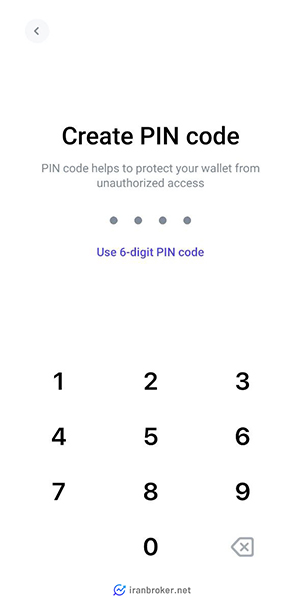 تعیین رمز عبور در کیف پول تون هاب