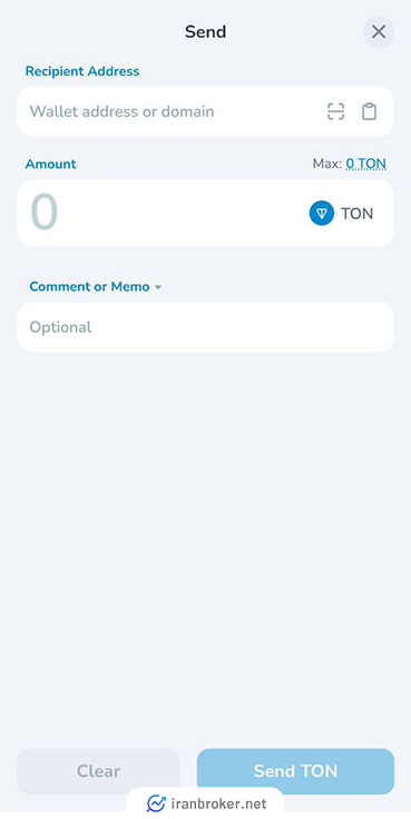 تکمیل فرم ارسال رمزارز در کیف پول مای تون ولت