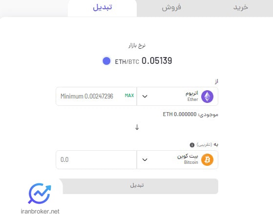 صفحه تبدیل رمزارزها در صرافی پول نو