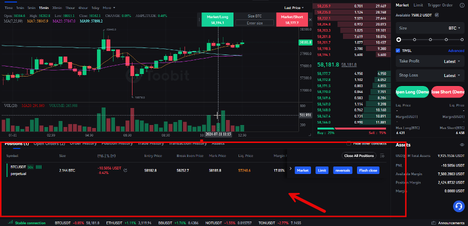 بازکردن پوزیشن در فیوچرز توبیت