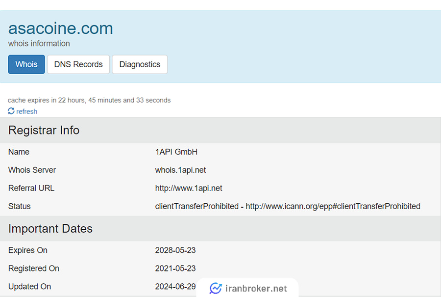 دامنه آساکوین در whois