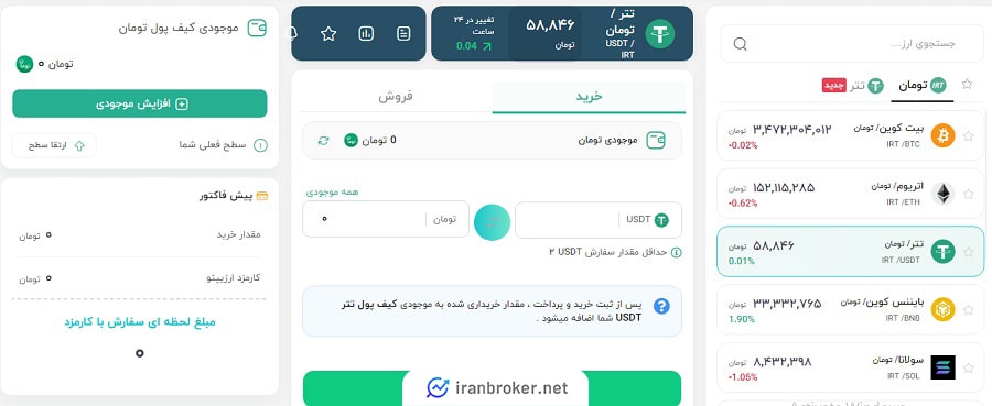 صفحه معامله فروشگاهی در صرافی ارزیپتو