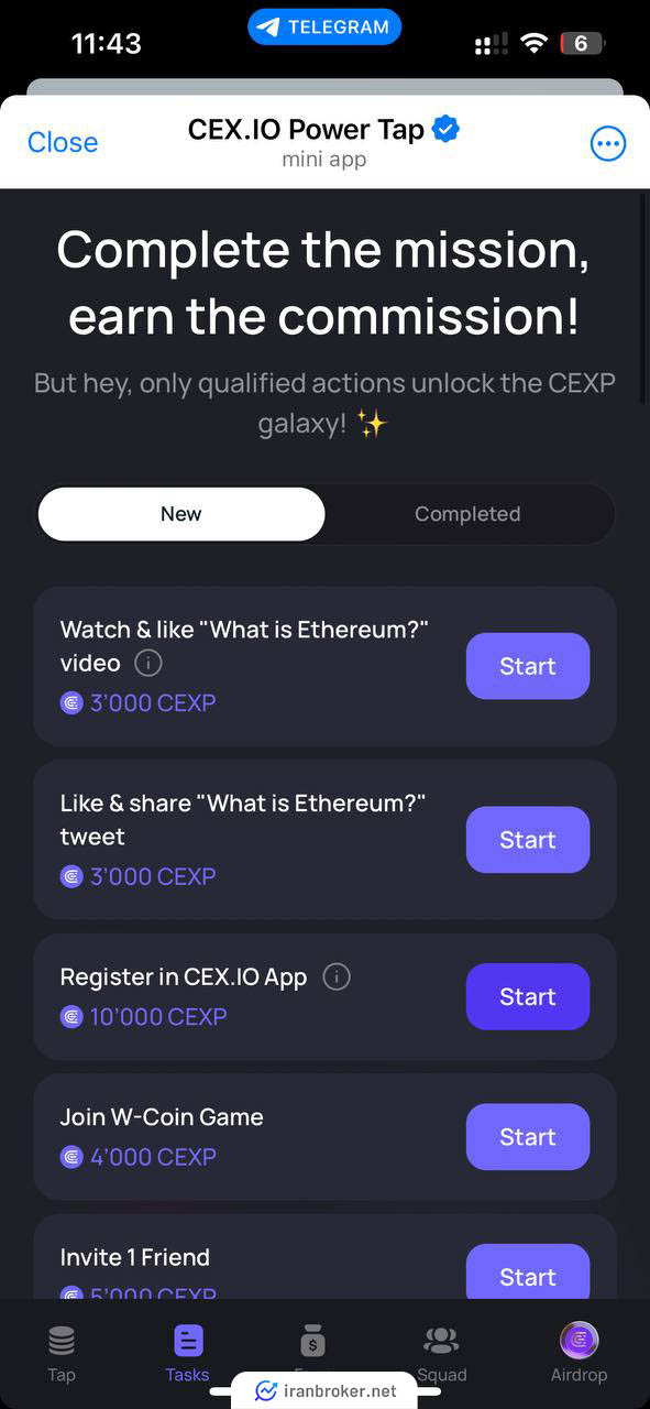 بخش تسک بازی cex.io