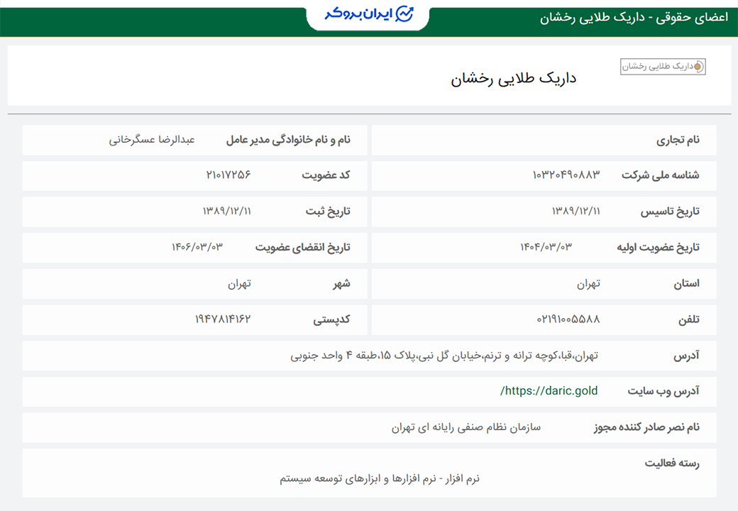 استعلام عضویت داریک در سازمان نظام صنفی تهران