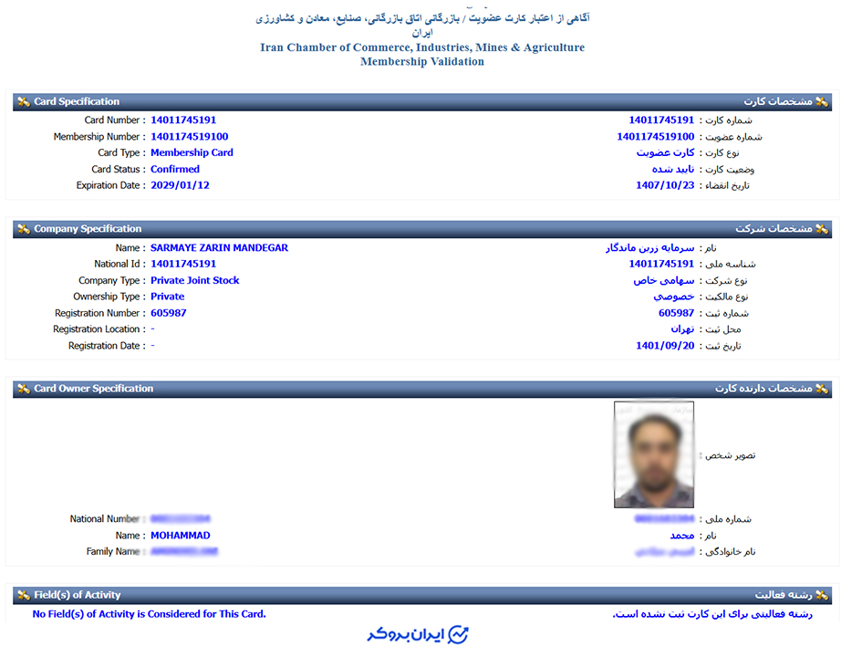 استعلام کارت عضویت شرکت ثبتی میلی در اتاق بازرگانی