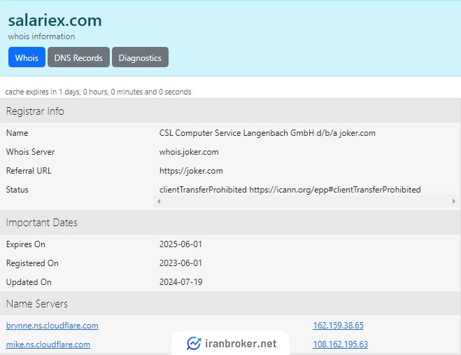 استعلام URL سایت صرافی سالاریکس در who is