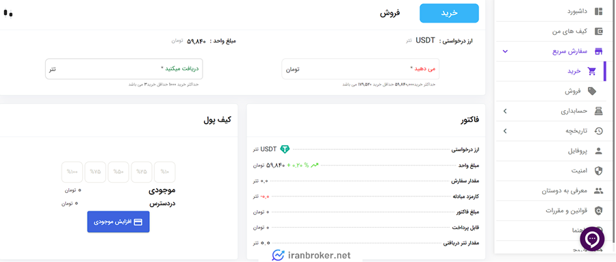 بخش سفارش سریع صرافی بیتیوم