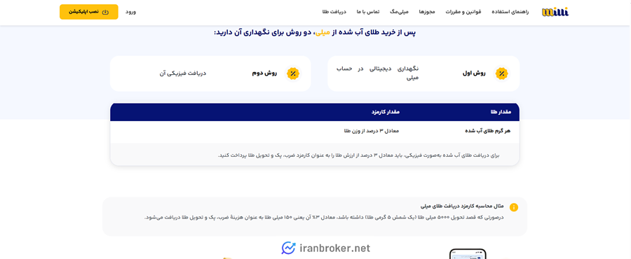 کارمزد تحویل طلا در میلی