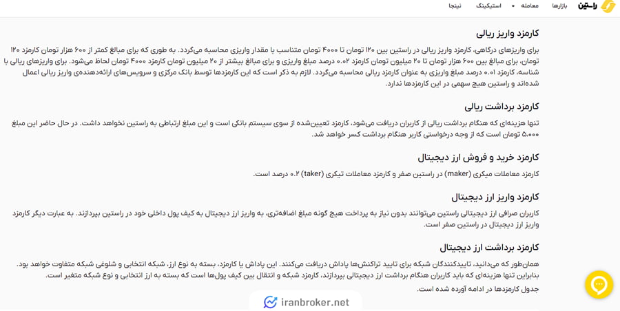 کارمزد در صرافی راستین