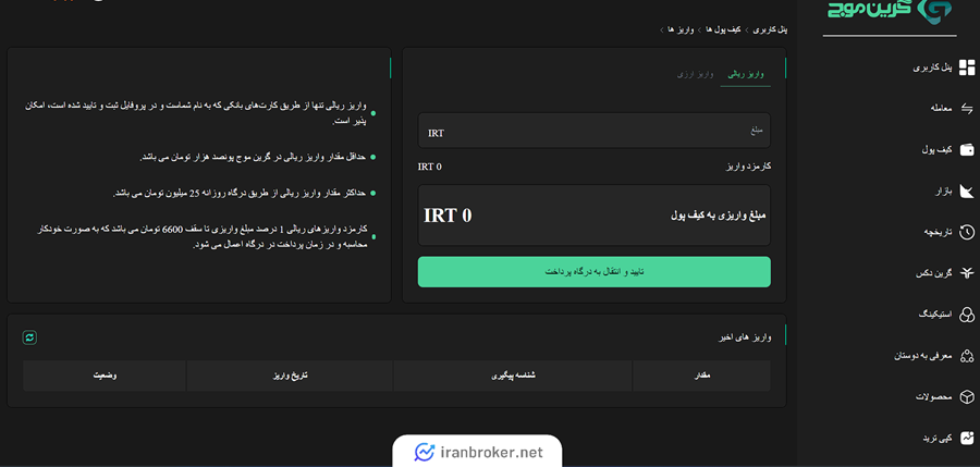 واریز در صرافی گرین موج